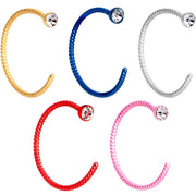20G 3/8 Clear Gem Multicolor Pack Set of 5 Twisted Nose Hoop Rings