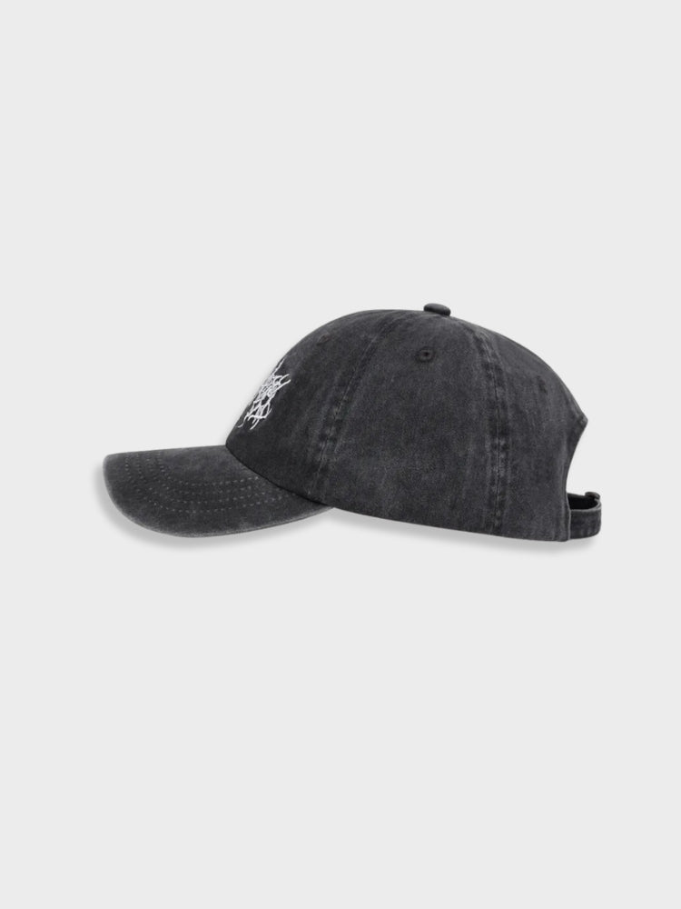 MAROON BASEBALL CAP WITH WHITE DESIGN DENIM GOTH CAP