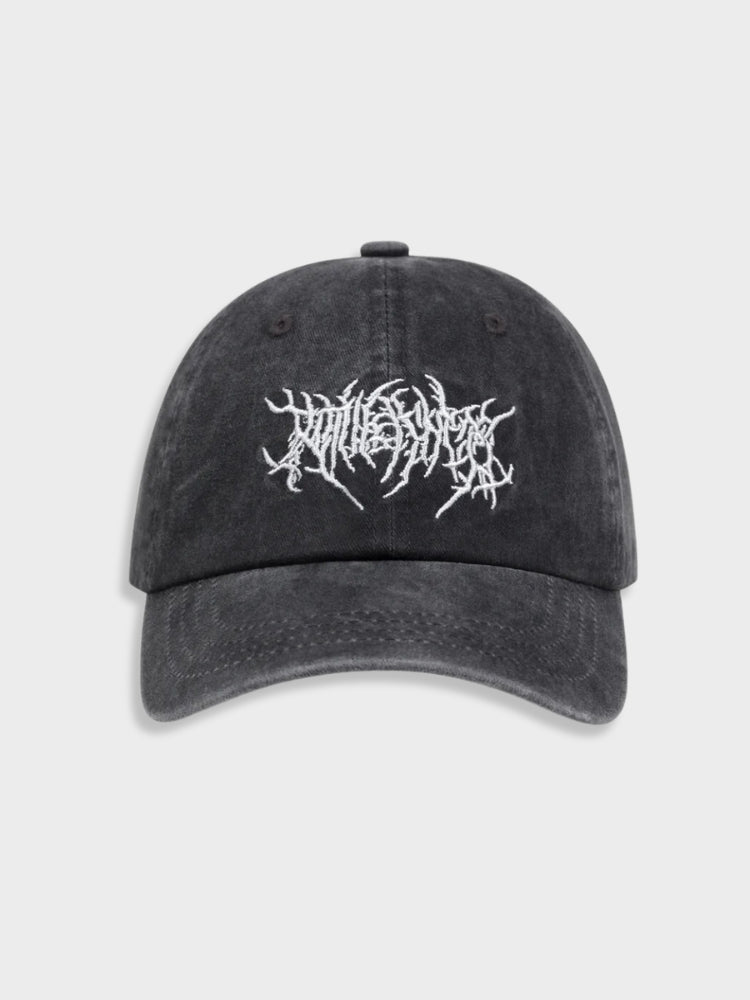 MAROON BASEBALL CAP WITH WHITE DESIGN DENIM GOTH CAP