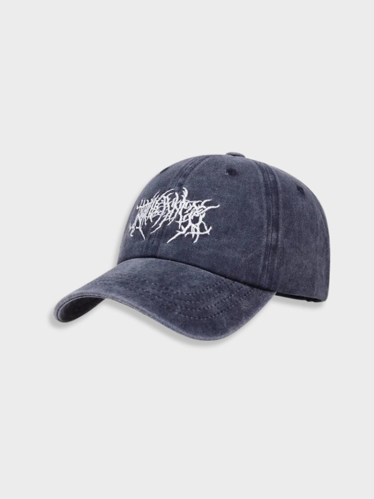 MAROON BASEBALL CAP WITH WHITE DESIGN DENIM GOTH CAP