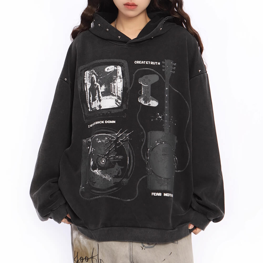 MAROON GRAPHIC HOODIE GIRL AESTHETIC OVERSIZED BUST APPROXIMATELY