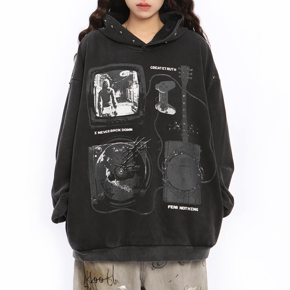MAROON GRAPHIC HOODIE GIRL AESTHETIC OVERSIZED BUST APPROXIMATELY
