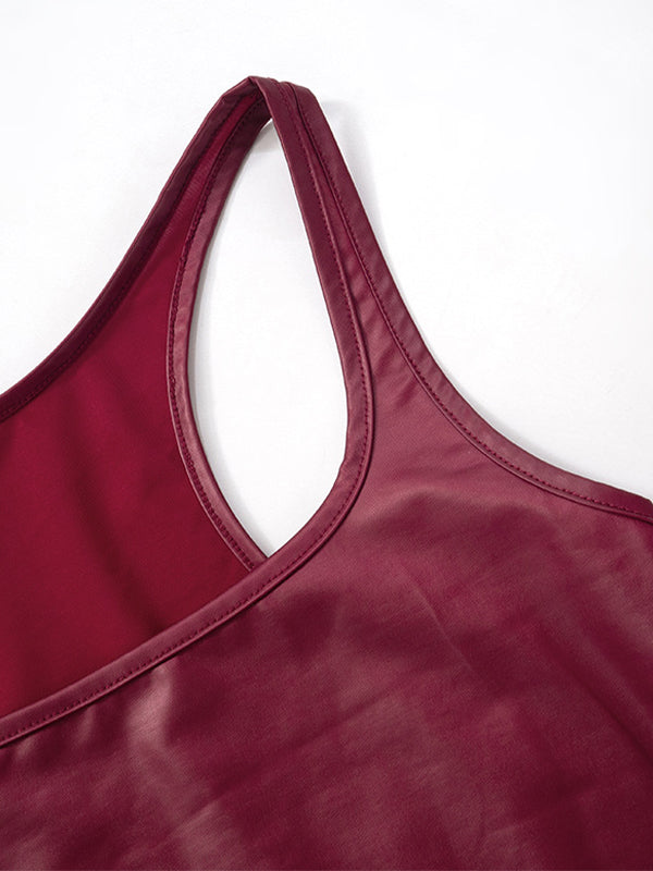 MAROON TANK TOP WITH JEWELRY CASUAL SLIM FIT ROUND NECK DESIGN