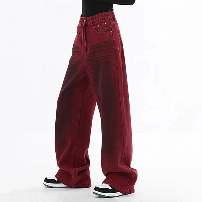 MAROON WIDE-LEG JEANS FOR WOMEN