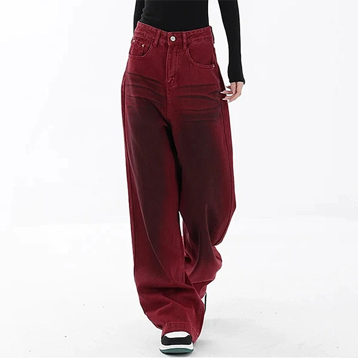 MAROON WIDE-LEG JEANS FOR WOMEN