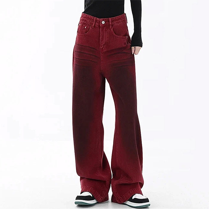 MAROON WIDE-LEG JEANS FOR WOMEN