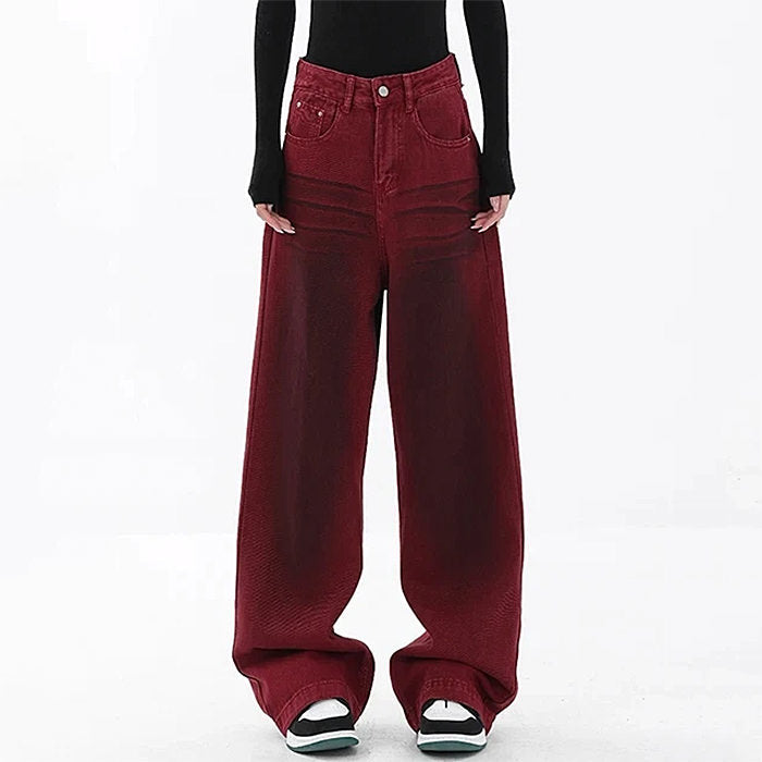 MAROON WIDE-LEG JEANS FOR WOMEN