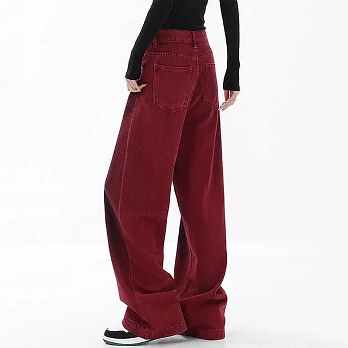 MAROON WIDE-LEG JEANS FOR WOMEN