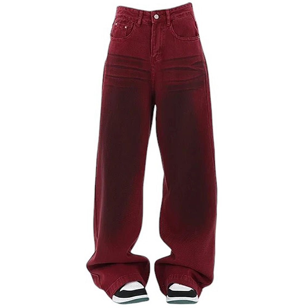 MAROON WIDE-LEG JEANS FOR WOMEN