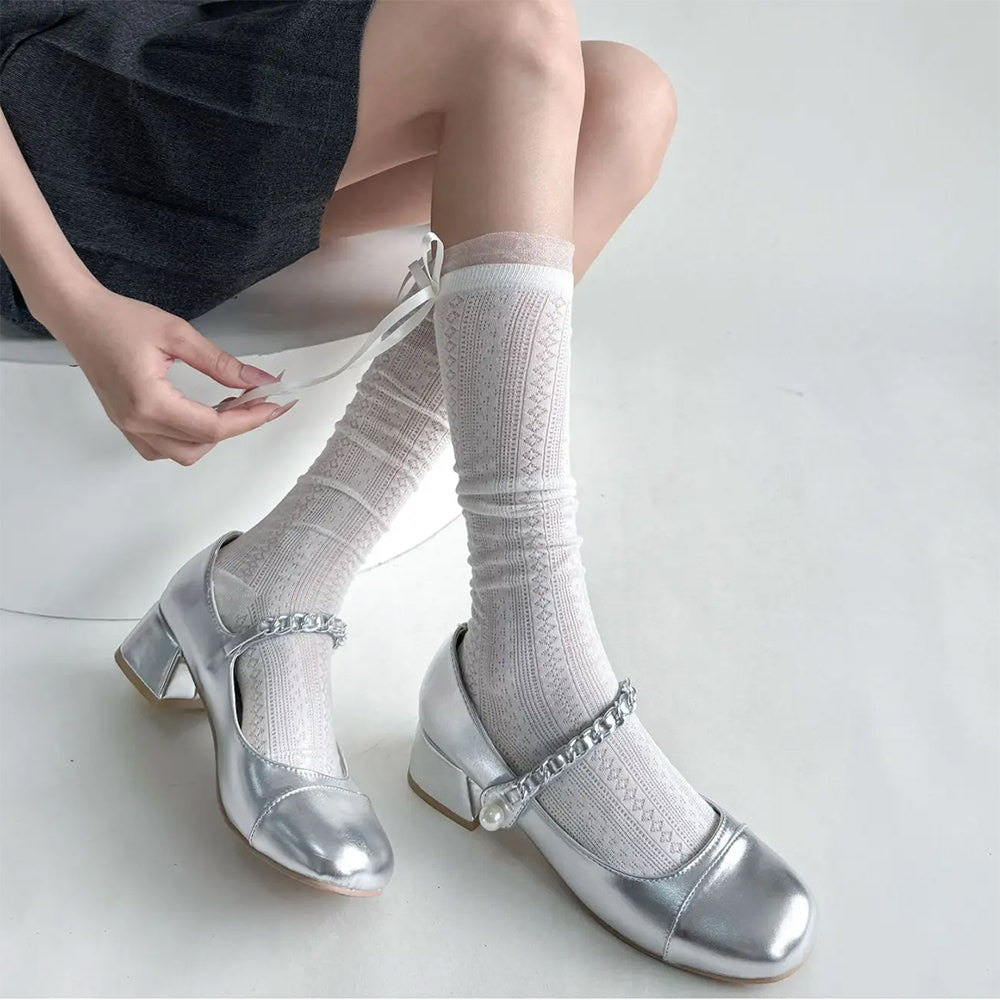 MARY JANE SHOES WITH ROMANCE KNEE-HIGH SOCKS COQUETTE GIRL RIBBON