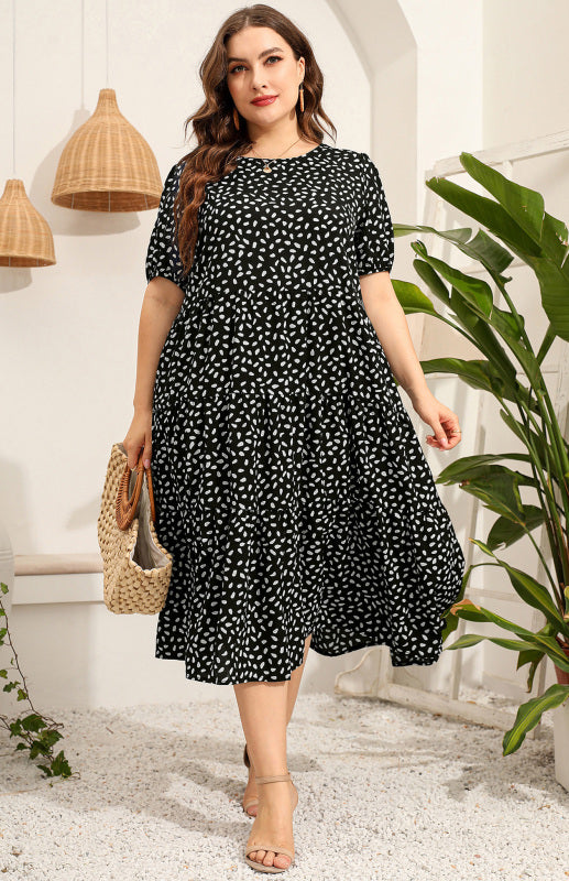 Maternity Print Short Sleeve Flowy Dress - Black / XL