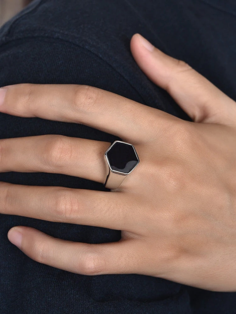 MATTE BLACK SIGNET RING ELEGANT DESIGN MEN'S JEWELRY ACCESSORY