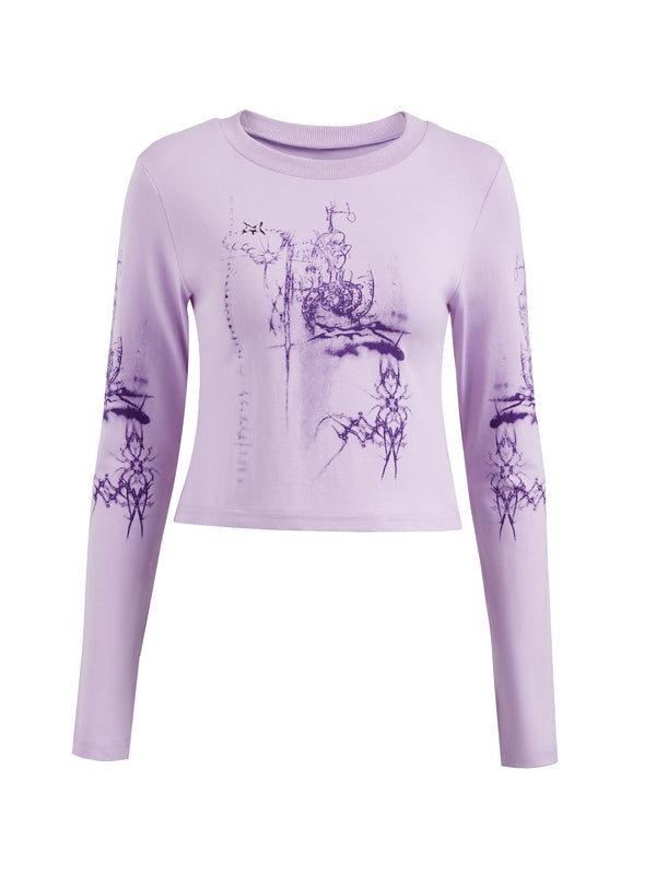 MAUVE LONG SLEEVE SHIRT WITH STAR NECKLACE FOR GRUNGE GRAPHIC STYLE