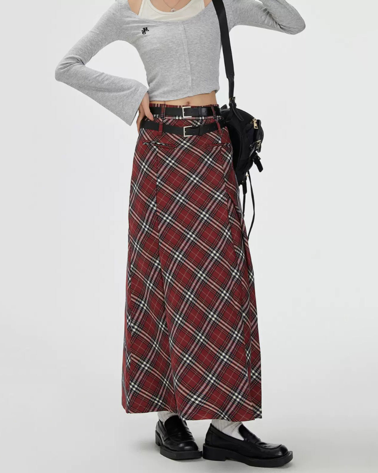 MAXI SKIRT WITH BELT - VINTAGE LONDON BRIDGE CHECKED DESIGN