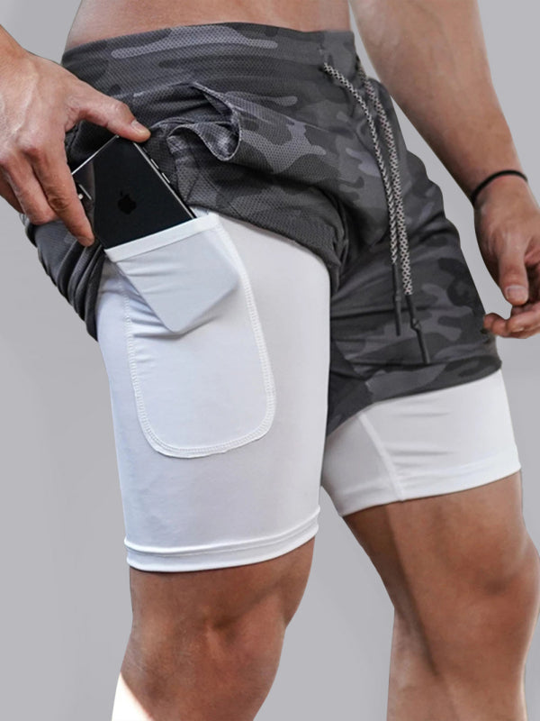Men’s athleisure fake two-piece shorts - Pattern1 / M