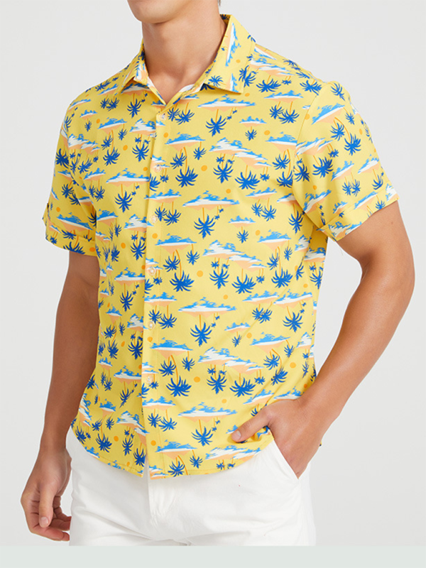 Men’s Beach Shirt Hawaiian Vacation Print Short Sleeve Shirt