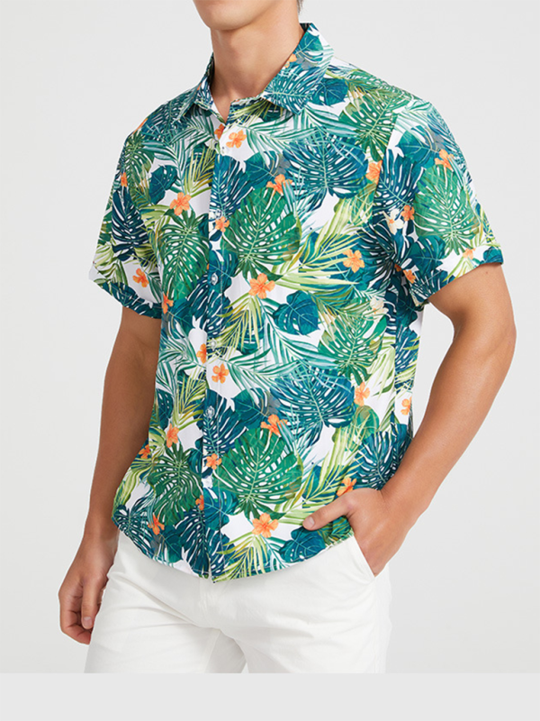 Men’s Beach Shirt Hawaiian Vacation Print Short Sleeve Shirt