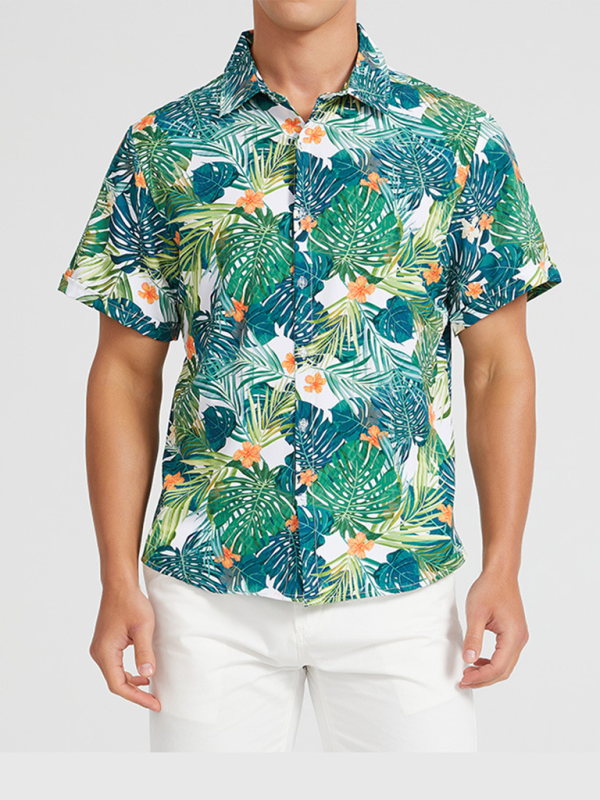 Men’s Beach Shirt Hawaiian Vacation Print Short Sleeve Shirt
