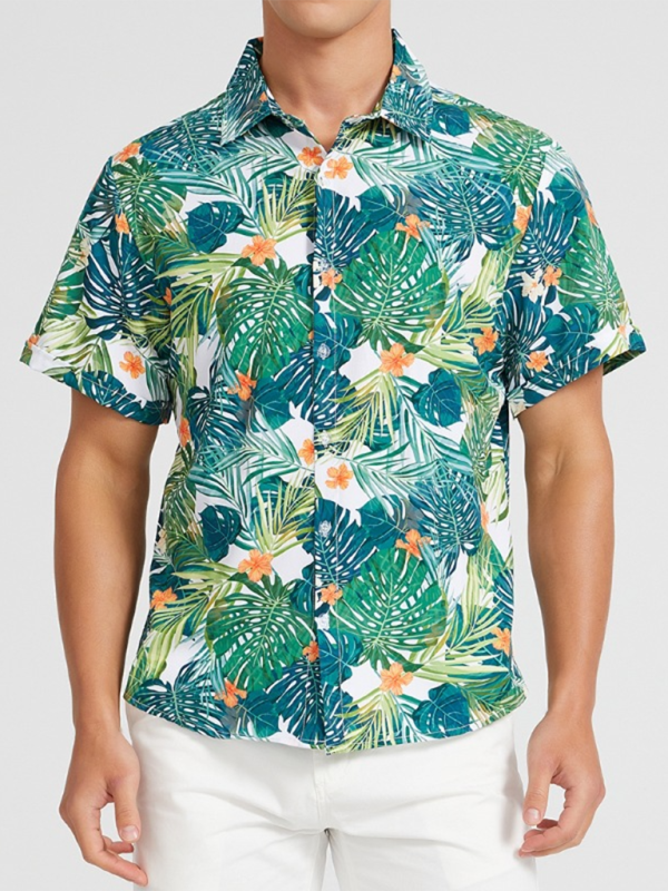 Men’s Beach Shirt Hawaiian Vacation Print Short Sleeve Shirt