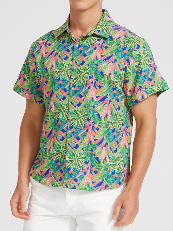 Men’s Beach Shirt Hawaiian Vacation Print Short Sleeve Shirt - Green / S
