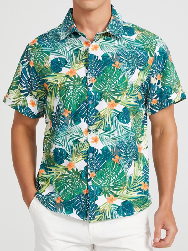 Men’s Beach Shirt Hawaiian Vacation Print Short Sleeve Shirt - GreenYellow / S
