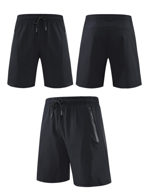 Men’s breathable loose fit quick-drying training zipper shorts - Black / M