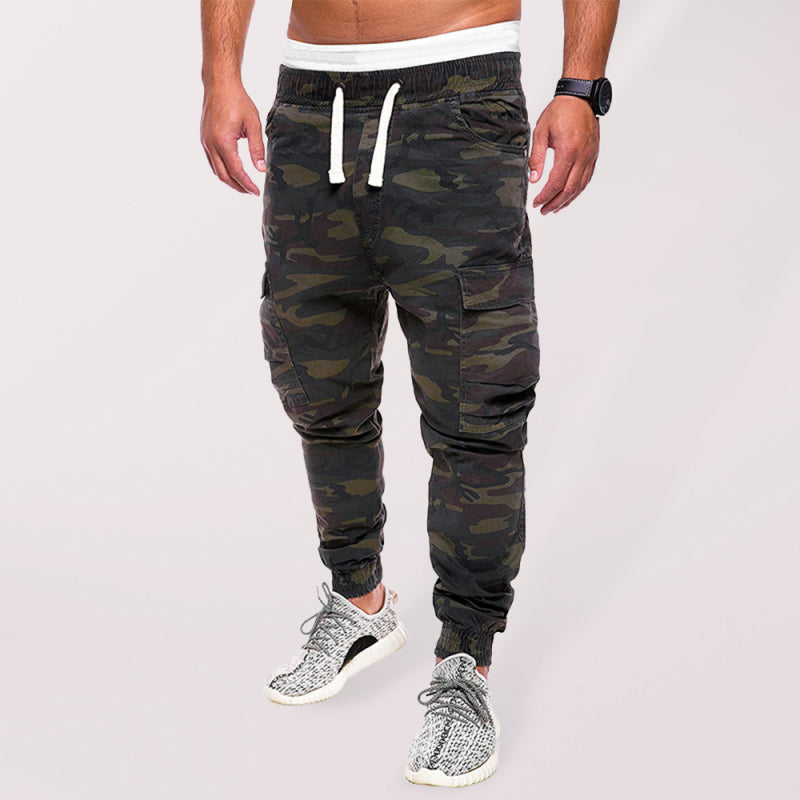 Men’s camouflage cargo casual pants - Olive green / M