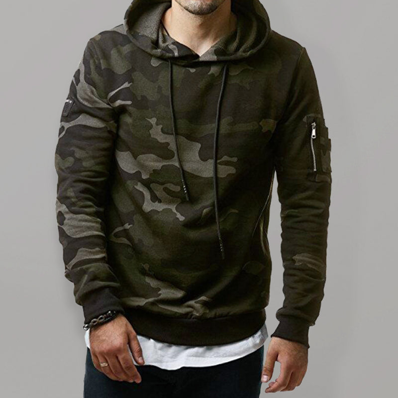 Men’s camouflage pocket long-sleeved hoodie - Green / M