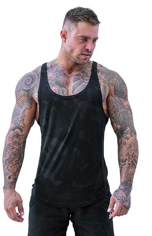 Men’s Camouflage Print Breathable Quick Dry Sleeveless Tank Top - Black / M