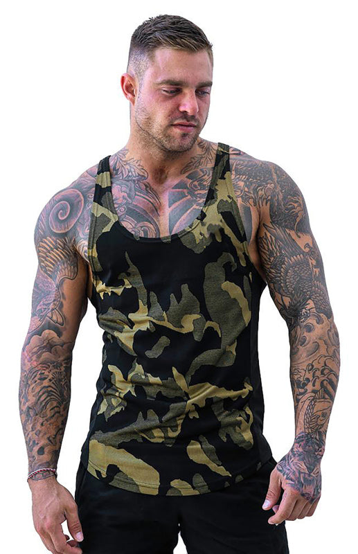 Men’s Camouflage Print Breathable Quick Dry Sleeveless Tank Top - Olive green / M