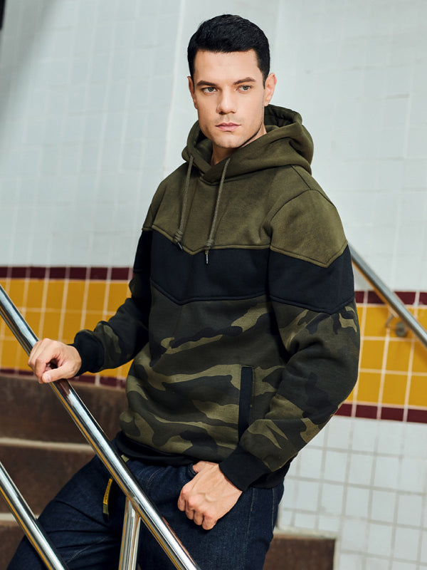 Men’s casual color block and contrast fashion hooded sweatshirt - Green / S
