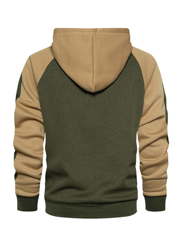 Men’s casual contrasting color zipper cardigan hooded sweatshirt