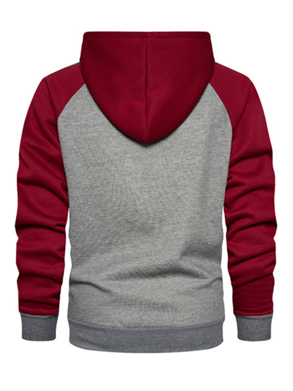 Men’s casual contrasting color zipper cardigan hooded sweatshirt