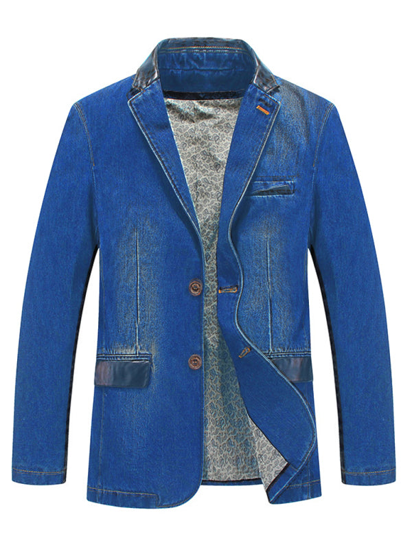 Men’s Casual Denim Patchwork Suit Jacket