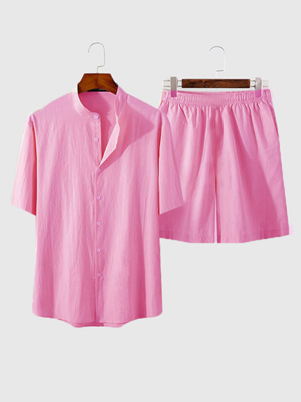 Men’s casual home wear loose long-sleeved shorts two-piece set