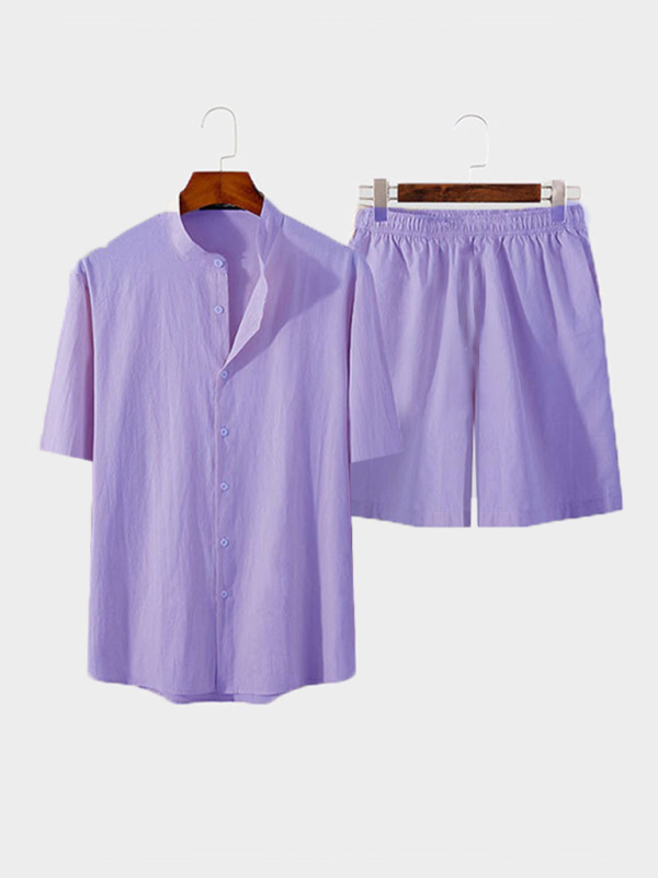 Men’s casual home wear loose long-sleeved shorts two-piece set