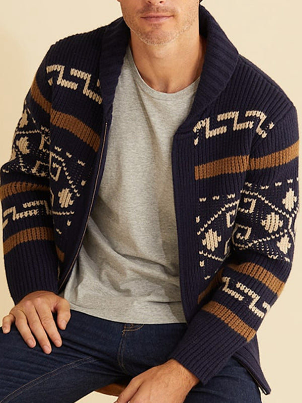 Men’s casual lapel jacquard knitted jacket