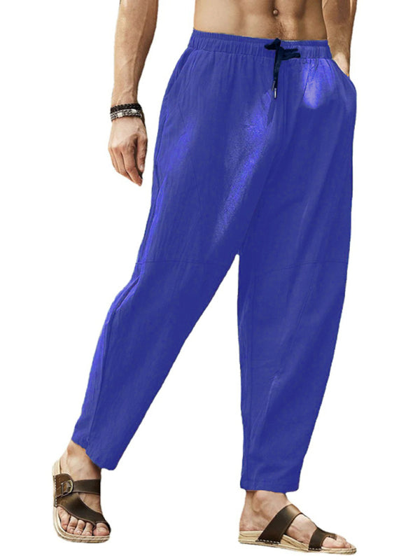 Men’s casual loose cotton and linen drawstring hip-hop lantern pencil pants