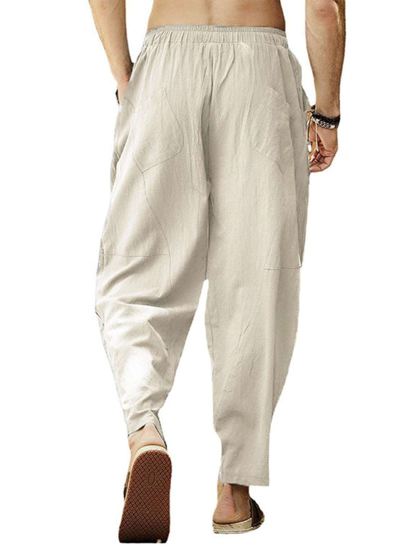 Men’s casual loose cotton and linen drawstring hip-hop lantern pencil pants