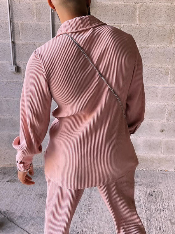 Men’s Casual Loose Long Sleeve Corduroy Pants Suit