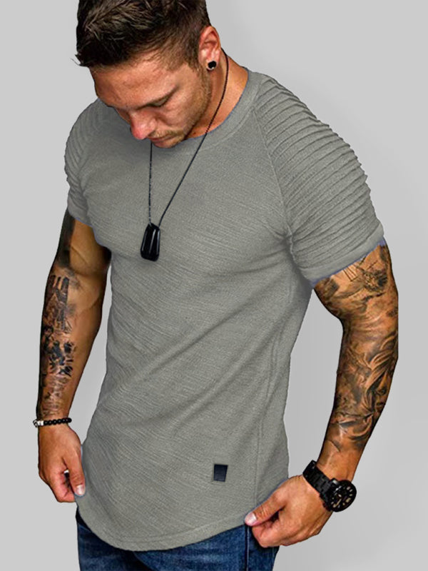 Men’s Casual Poly Blend Ribbed Sleeve Tee - Grey / S