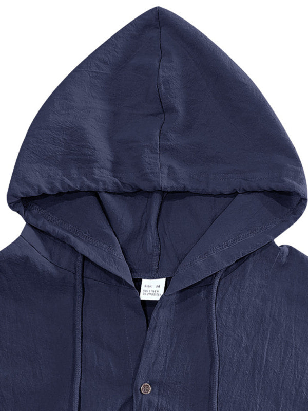 Men’s Casual Sleeveless Waistcoat Shirt Linen Hooded Solid Color Breathable Loose Top