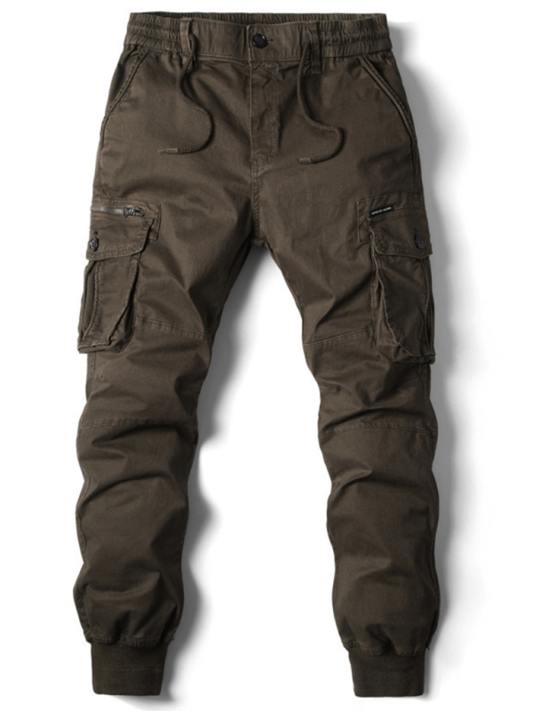 Men’s casual solid color cargo pants - Coffee / 29