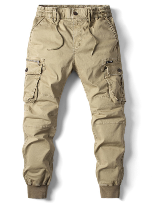 Men’s casual solid color cargo pants - Khaki / 29
