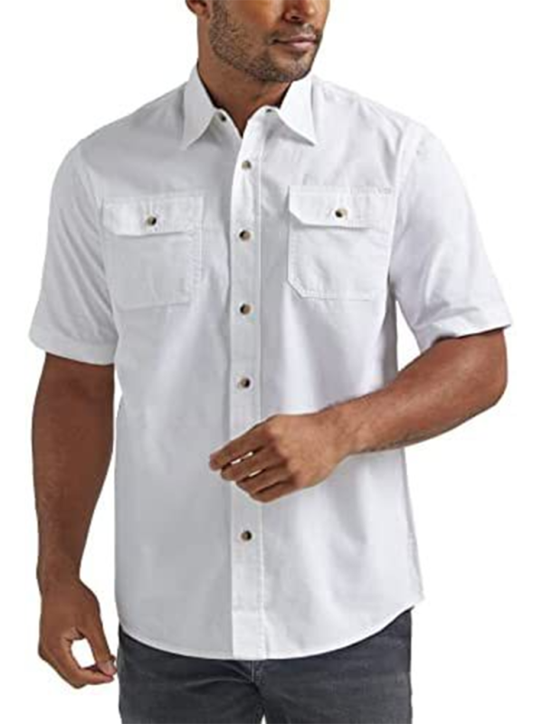 Men’s Casual Solid Color Classic Short Sleeve Shirt - White / S