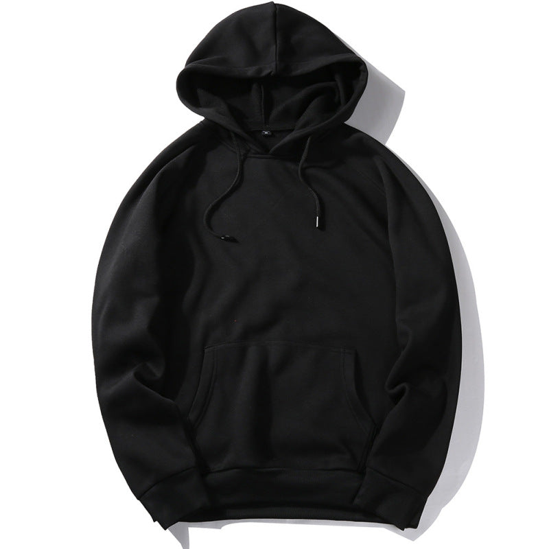 Men’s casual solid color fashion hooded sweatshirt - Black / S