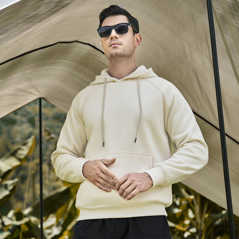 Men’s casual solid color fashion hooded sweatshirt - Cracker khaki / S