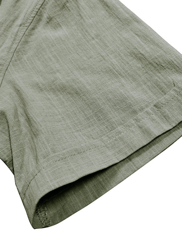 Men’s casual solid color lapel short-sleeved tops