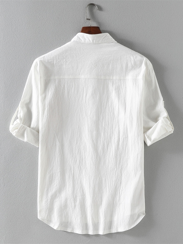 Men’s casual solid color stand collar short sleeve shirt