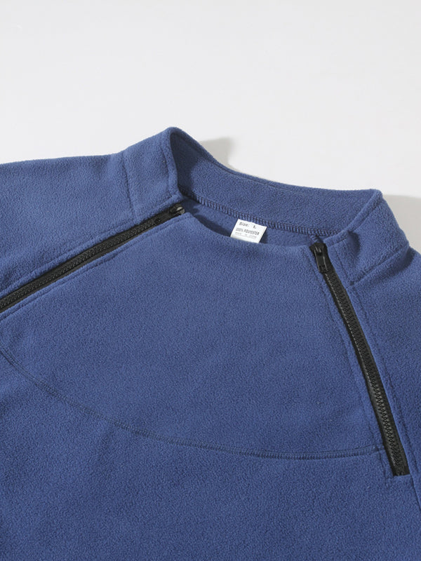 Men’s casual stand collar long sleeve pullover coral fleece jacket